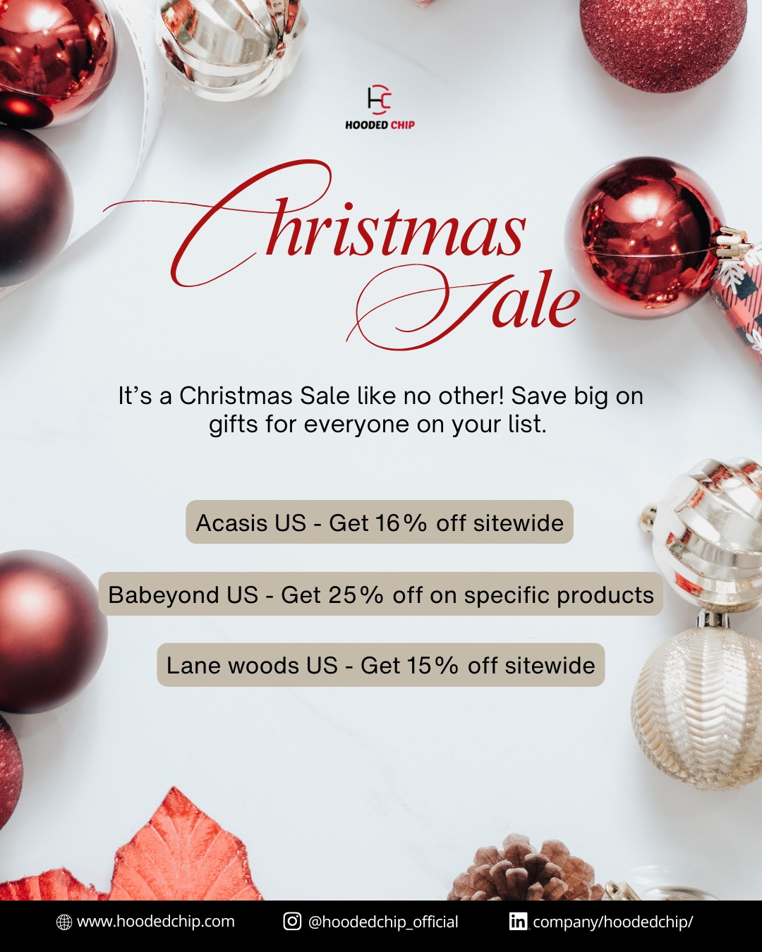 It’s time for our Christmas Sale!
Unwrap exciting offers and make your holiday shopping simple, joyful and budget-friendly this festive season. 
.
.
.
visit us at:
www.hoodedchip.com

#christmasdeals #holidaysale #festiveseason #christmassavings #hoodedchip