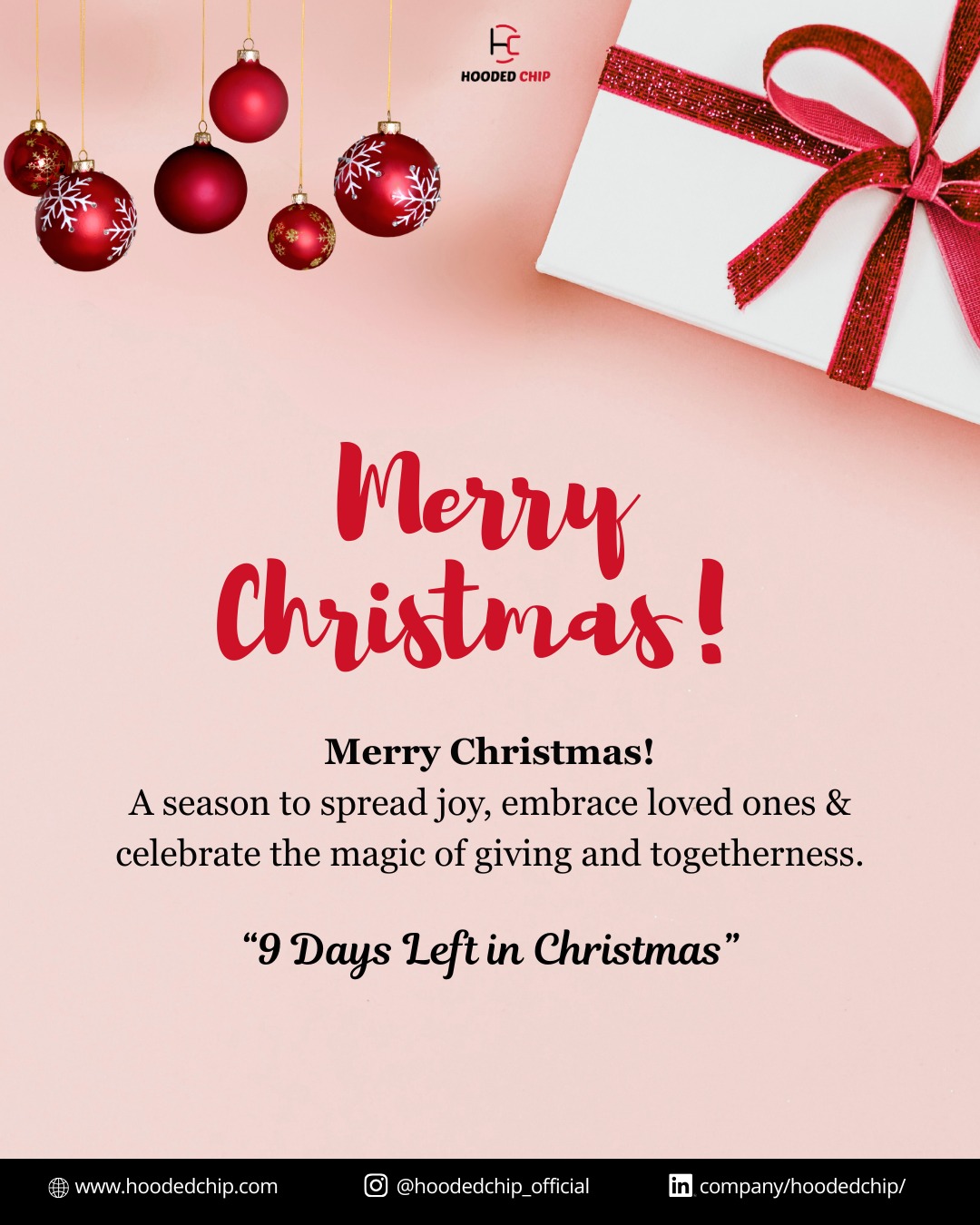 Just 9 days to go until Christmas 
The holiday spirit is officially in full swing. Now’s the time to plan, prepare, and enjoy every magical moment leading up to Christmas Day.
.
.
.
visit us at:
www.hoodedchip.com

#9daysuntilchristmas #holidaycountdown #ChristmasCheer #seasonofjoy #festivemood #hoodedchip