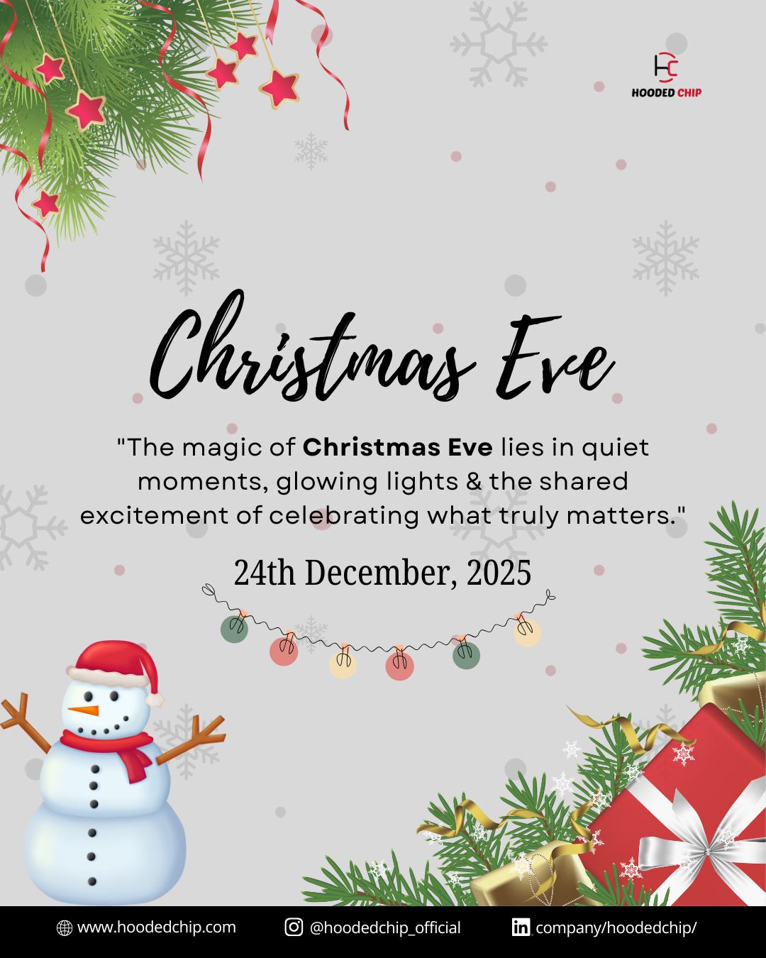 Merry Christmas Eve! 
The holiday excitement is in the air. Wishing you a cozy night full of warmth, laughter, and festive cheer.
.
.
.
visit us at:
www.hoodedchip.com
#christmaseve  #holidayspirit  #festivemood  #seasonofjoy  #hoodedchip