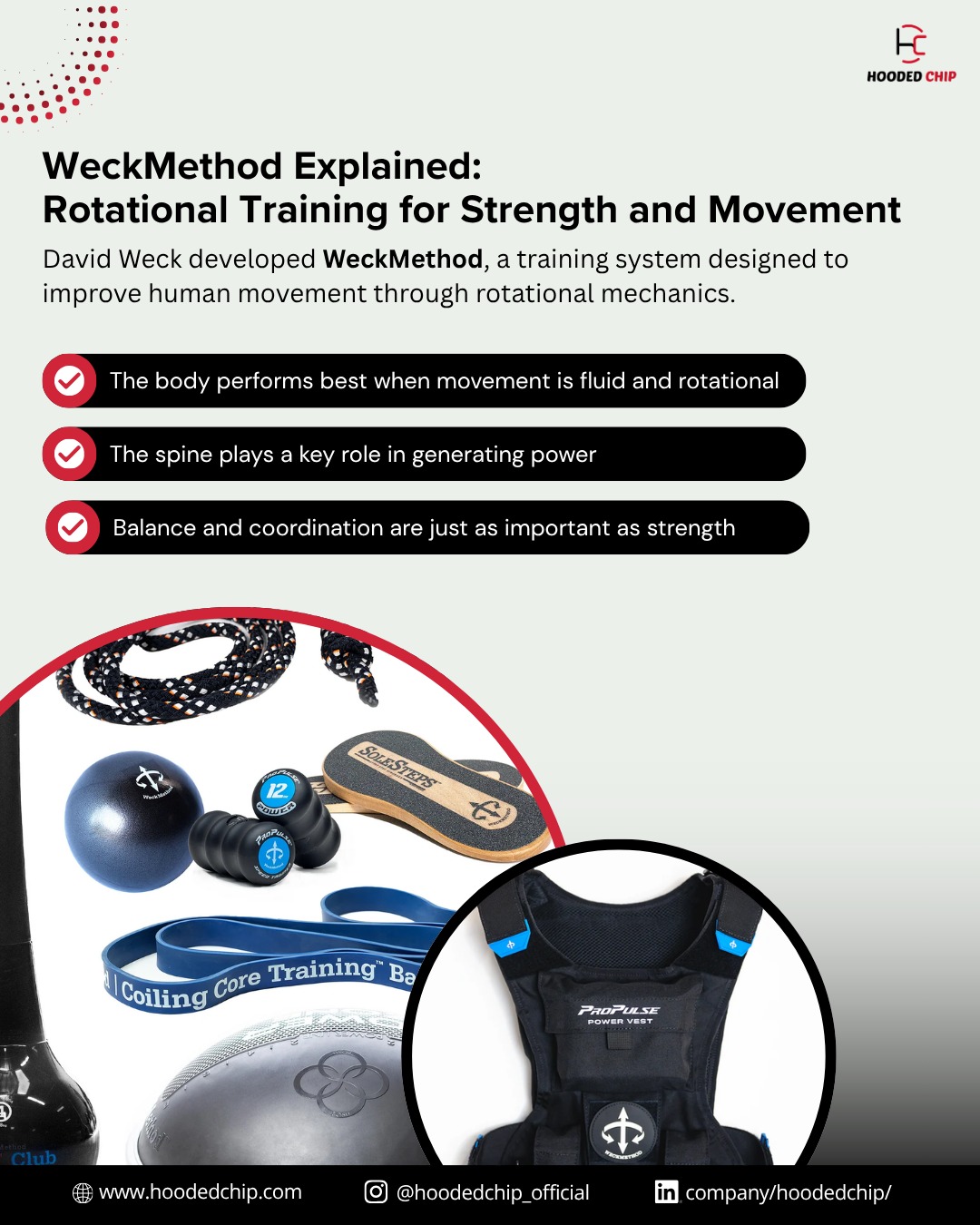 Train the way your body actually moves 
WeckMethod focuses on rotational training improving strength, balance, and real-world athletic performance.
.
.
.
for more visit us at:
www.hoodedchip.com

#weckmethod #hoodedchip #rotationaltraining #functionalfitness #corestrength #mobilitytraining #athleticperformance #workoutscience